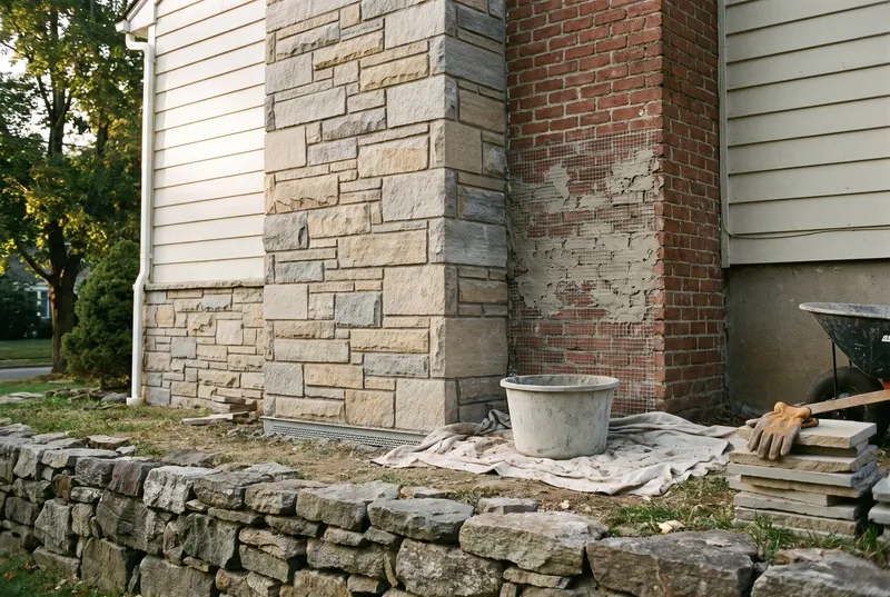 Stone veneer over brick