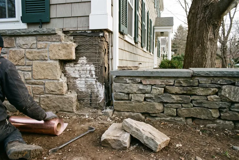 Stone veneer repair and water damage